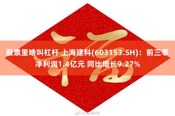 股票里啥叫杠杆 上海建科(603153.SH)：前三季净利润1.4亿元 同比增长9.27%